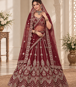 Maroon Color Embroidered,Beads,Zari And Sequins Work Silk _Blend Lehnega Choli