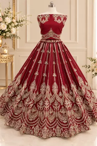 Maroon Color Embroidered,Beads,Zari And Sequins Work Silk _Blend Lehnega Choli