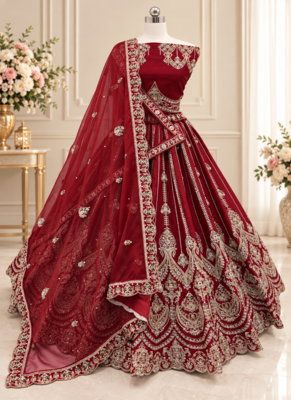 Maroon Color Embroidered,Beads,Zari And Sequins Work Silk _Blend Lehnega Choli 4