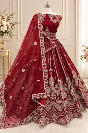 Maroon Color Embroidered,Beads,Zari And Sequins Work Silk _Blend Lehnega Choli