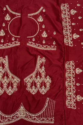 Maroon Color Embroidered,Beads,Zari And Sequins Work Silk _Blend Lehnega Choli