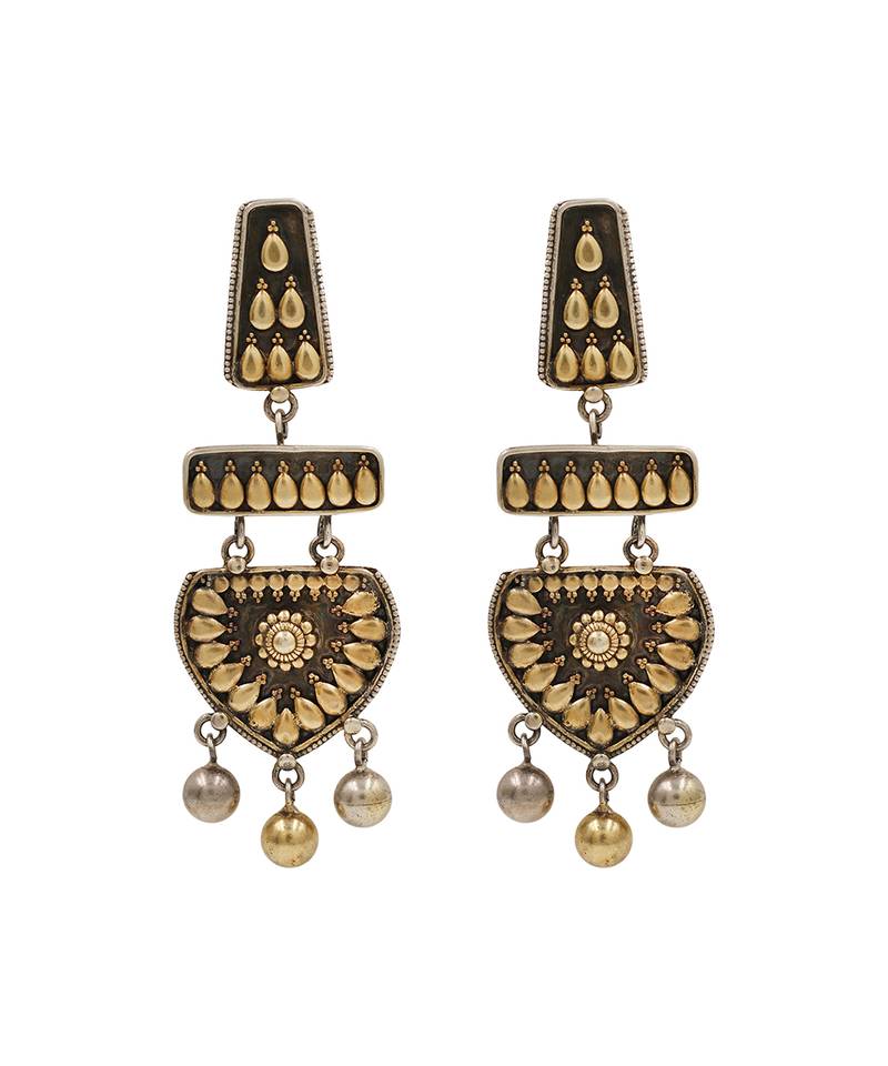 Dual plated handcrafted silver statement earrings