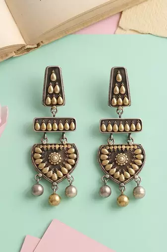 Dual plated handcrafted silver statement earrings