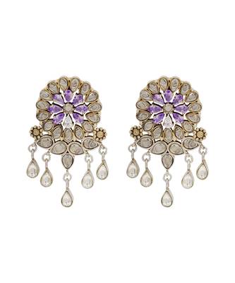 Dual tone silver kundan floral earrings 1
