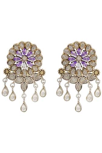 Dual tone silver kundan floral earrings