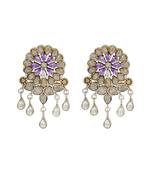 Dual tone silver kundan floral earrings