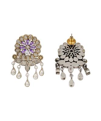 Dual tone silver kundan floral earrings 2