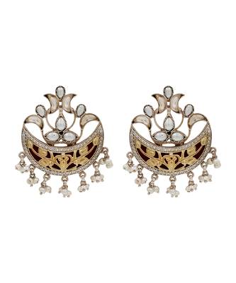Dual plated silver kundan pearl statement earrings 1