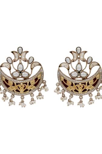 Dual plated silver kundan pearl statement earrings