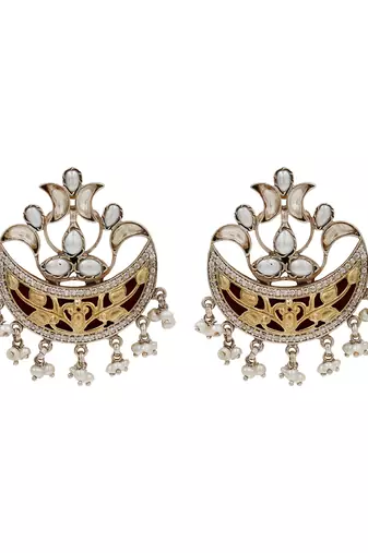 Dual plated silver kundan pearl statement earrings