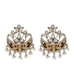 Dual plated silver kundan pearl statement earrings