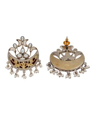 Dual plated silver kundan pearl statement earrings 2
