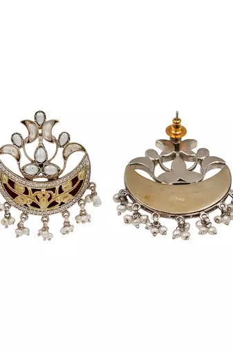 Dual plated silver kundan pearl statement earrings
