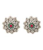 Silver kundan pearl border stud earrings