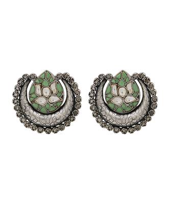 Heritage lotus oxidised silver earrings 1