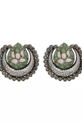 Heritage lotus oxidised silver earrings