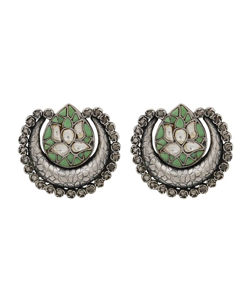 Heritage lotus oxidised silver earrings