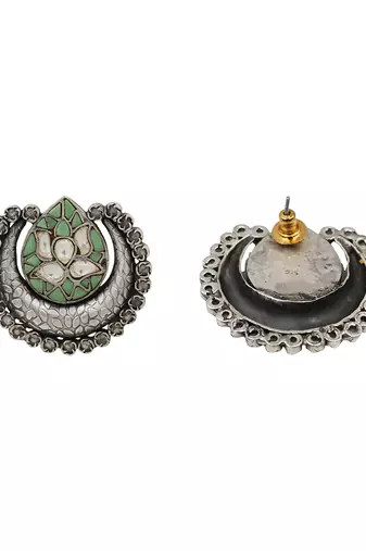 Heritage lotus oxidised silver earrings