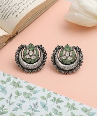 Heritage lotus oxidised silver earrings 3