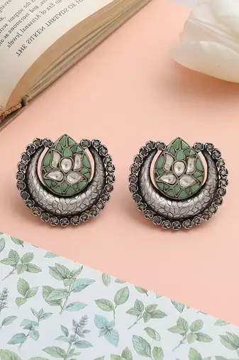 Heritage lotus oxidised silver earrings