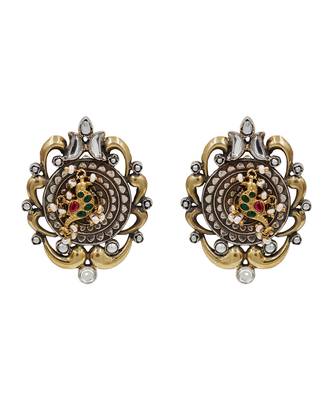 Dual plated bird motif kundan statement earrings 1