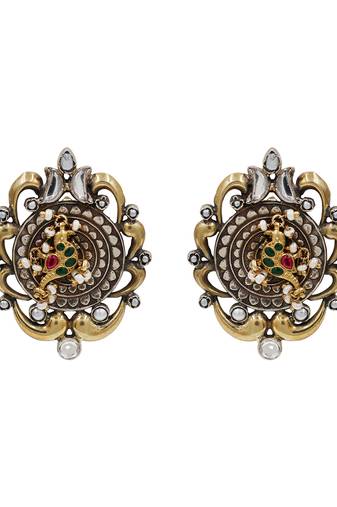Dual plated bird motif kundan statement earrings