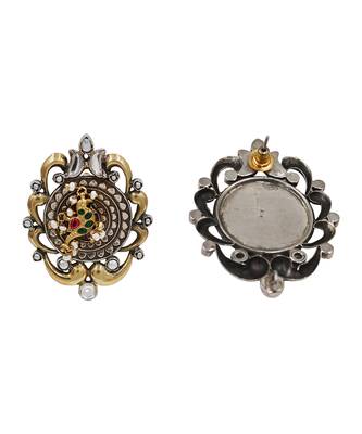 Dual plated bird motif kundan statement earrings 2