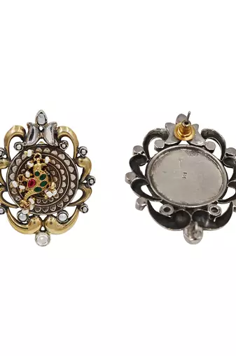 Dual plated bird motif kundan statement earrings
