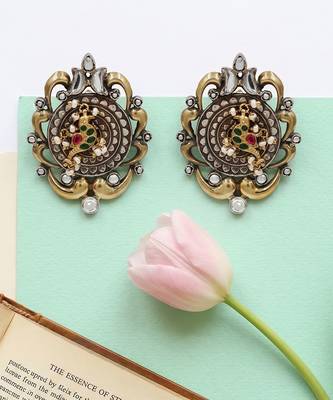 Dual plated bird motif kundan statement earrings 3