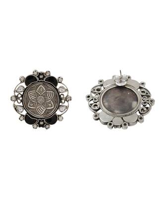 Oxidised floral black stone silver earrings 2