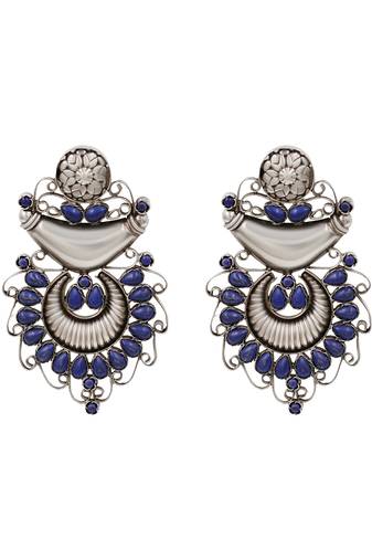 Handcrafted oxidised silver lapis stone earrings