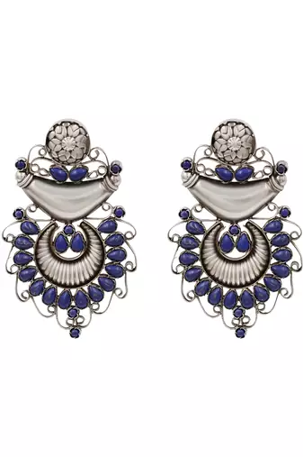 Handcrafted oxidised silver lapis stone earrings