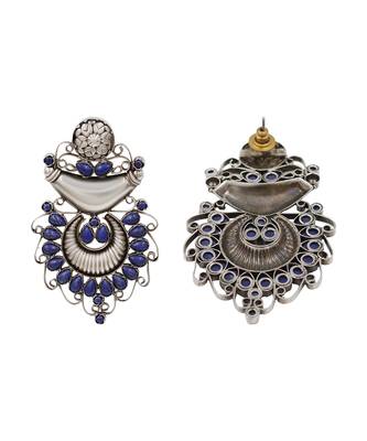 Handcrafted oxidised silver lapis stone earrings 2