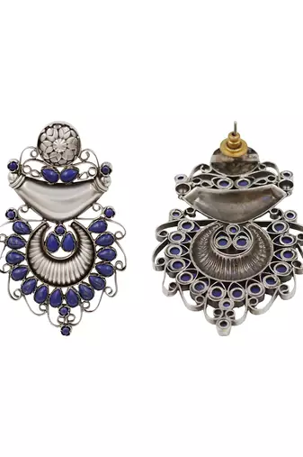Handcrafted oxidised silver lapis stone earrings