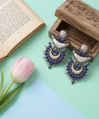 Handcrafted oxidised silver lapis stone earrings 3