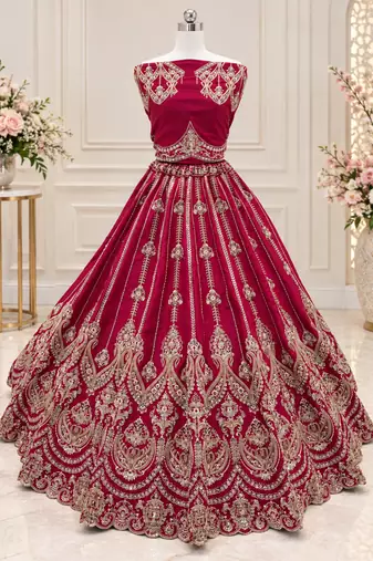 Rani Pink Color Embroidered,Beads,Zari And Sequins Work Silk _Blend Lehnega Choli