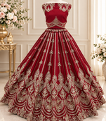Red Color Embroidered,Beads,Zari And Sequins Work Silk _Blend Lehnega Choli