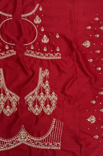 Red Color Embroidered,Beads,Zari And Sequins Work Silk _Blend Lehnega Choli