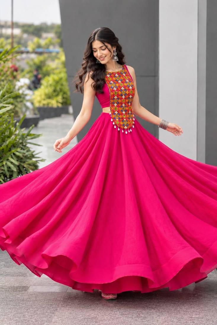Pink Thread Navratri Lehenga Choli