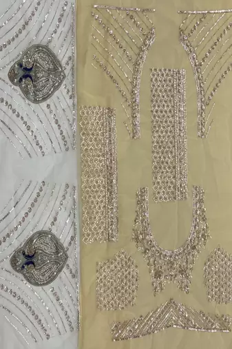 Cream Color Embroidered,Beads,Zari And Sequins Work Net Lehnega Choli
