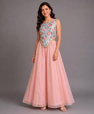 Blue Pink Printed Cotton Silk Co ord set 1