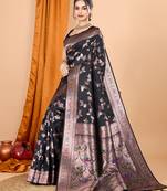 black zari work banarasi silk blend saree with blouse