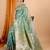 sea green zari work banarasi silk blend saree with blouse