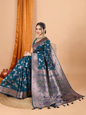 kerosine zari work banarasi silk blend saree with blouse 1