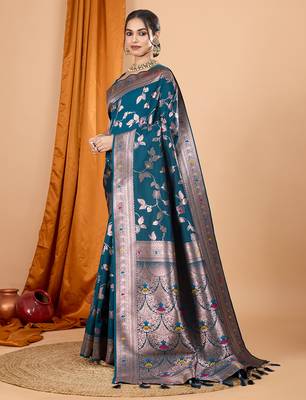 kerosine zari work banarasi silk blend saree with blouse 3