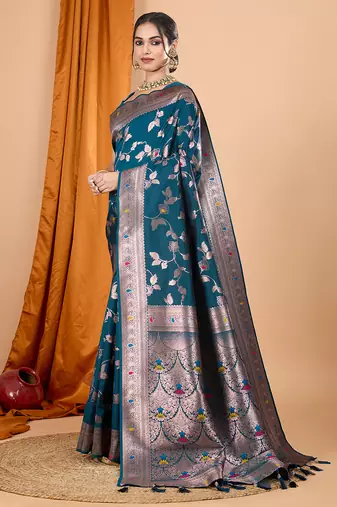 kerosine zari work banarasi silk blend saree with blouse