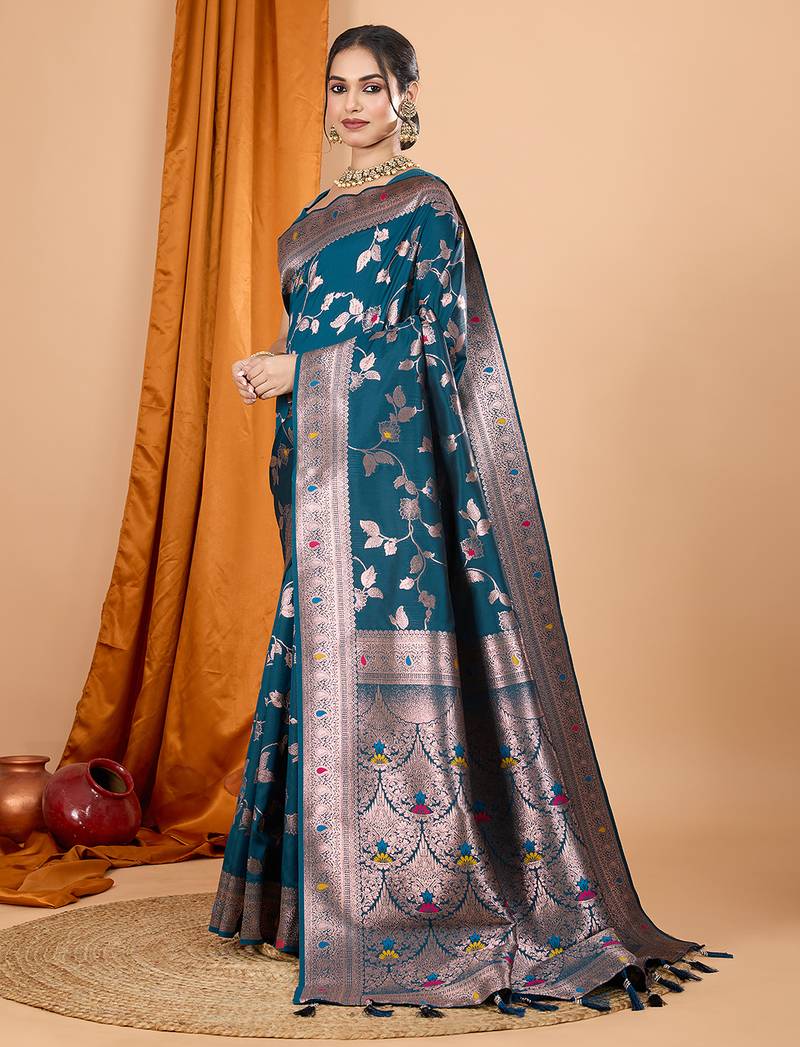 kerosine zari work banarasi silk blend saree with blouse