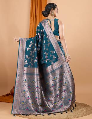 kerosine zari work banarasi silk blend saree with blouse 4
