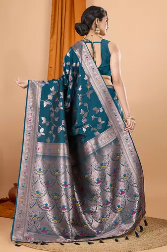 kerosine zari work banarasi silk blend saree with blouse