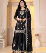 Black chinon silk party embroidery wear sharara suit set